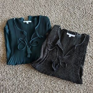 DR2 Long Sleeve Blue & Black/White Polka Dot Blouses Women’s XL - Bundle of 2!